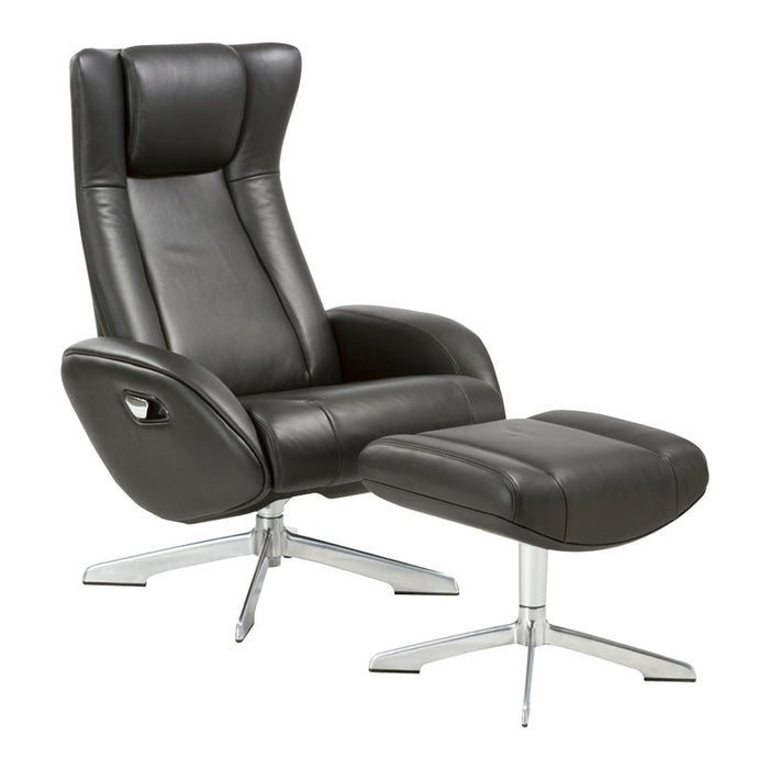 Chaise longue Riga et repose-pieds | Cuir noir